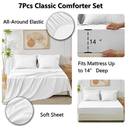 Imagem de Cama em uma bolsa CozyLux King White com edredom, lençóis de 7 peças