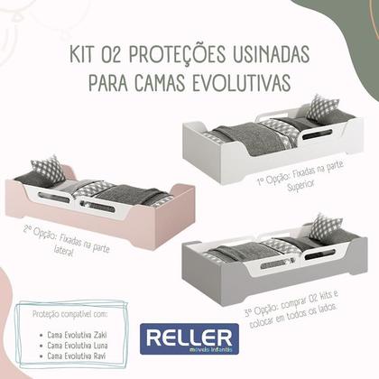 Imagem de Cama Evolutiva Zaki Areia Fosco com 2 Kits Proteção Lateral Usinada e Colchão D20 - Reller Móveis