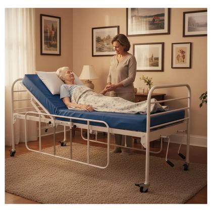 Imagem de Cama Hospitalar 150 kg Manual Com Rodinhas 02 manivelas Recuperação + Grade + Colchão D28