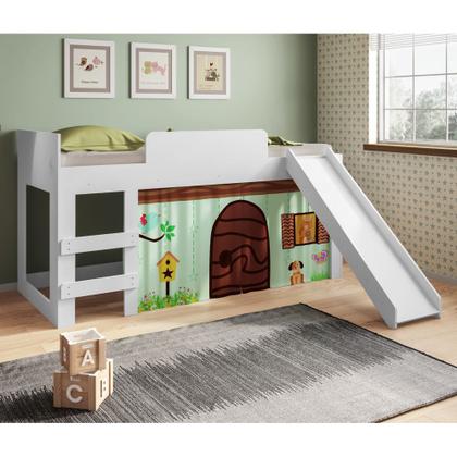 Imagem de Cama Infantil 185,2cm com Escorregador, escada e cortina Diversão CM090 Meu Fofinho