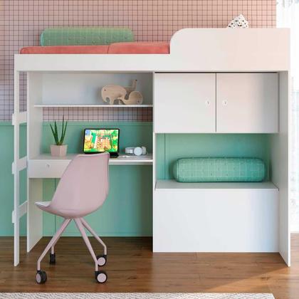 Imagem de Cama Infantil 193,5cm c/ Escrivaninha Armário 2 Portas e Baú