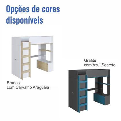 Imagem de Cama Infantil Alta Multifuncional Office de Solteiro com Armário, Escrivaninha, Cabideiro e Prateleira Menino Menina