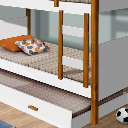 Imagem de Cama Infantil Beliche Solteiro Em MDF Com Auxiliar E 3 Colchões Heloisa Branco Mel Divaloto