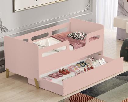 Imagem de Cama Infantil Bicama Auxiliar Cecilia Grade Proteção Montessoriana para Quarto com 02 Colchões Incluso