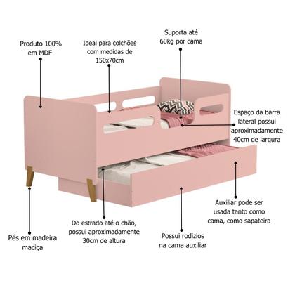 Cama Infantil Bicama Cecilia Auxiliar Montessoriana Proteção Lateral Para Quarto - Mini Me Artigos Imagem de Cama Infantil Bicama Cecilia Auxiliar Montessoriana Proteção Lateral Para Quarto