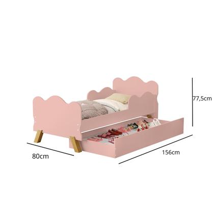 Imagem de Cama Infantil Bicama com Sapateira ou cama Auxiliar Angel em MDF com pés de madeira retro Com Proteção lateral 2 Colchão D18 150x70
