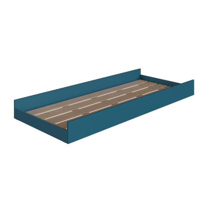 Imagem de Cama Infantil Bicama Montessoriana Estilo Casinha 188x78cm com Proteção Lateral e Cama Auxiliar Branco com Azul