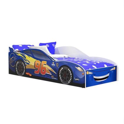 Imagem de Cama Infantil Carro Com Grade Proteção E Colchão Azul