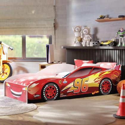 Imagem de Cama Infantil Carros Montessoriana em MDF Com Colchão e Grades para Quarto de Menino