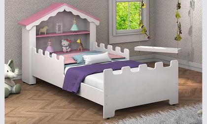 Imagem de Cama Infantil Casa Princesa Rosa Menina Com Colchão Menino Casinha Grade Elegante Cercado Solteiro Crianças Caminha Boneca Cabana Resistente Bebê