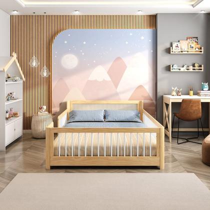 Imagem de Cama Infantil Casal Montessoriano Wave com Rattan Casatema