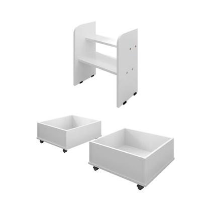 Imagem de Cama Infantil + Colchão com 2 Baus Organizador Escada Luna Plus Branco