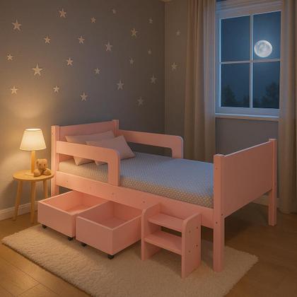 Imagem de Cama Infantil com 2 Baus Organizador e Escada Luna Plus Rosa