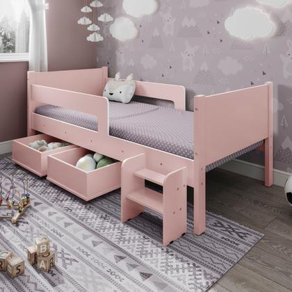 Imagem de Cama Infantil com 2 Baus Organizador e Escada Luna Plus Rosa