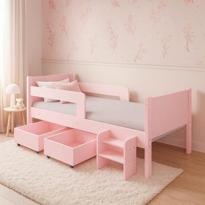 Imagem de Cama Infantil com 2 Baus Organizador e Escada Luna Plus Rosa