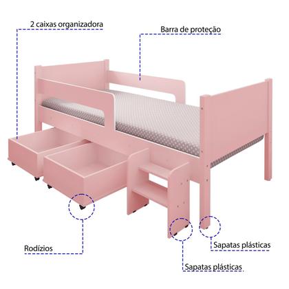 Imagem de Cama Infantil com 2 Baus Organizador e Escada Luna Plus Rosa