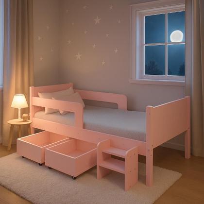 Imagem de Cama Infantil com 2 Baus Organizador e Escada Luna Plus Rosa