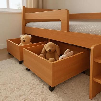 Imagem de Cama Infantil com 2 Baus Organizador e Escada Mdf Luna Plus Nature