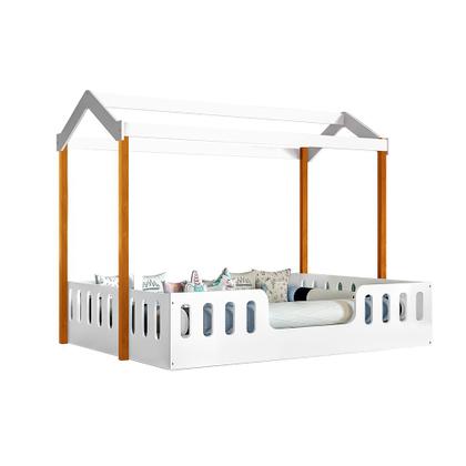 Imagem de Cama Infantil com Colchão D28 Casal Casinha Segura Montessoriana Ágatha - Branco/mel