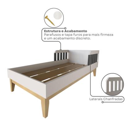 Imagem de Cama Infantil com Pés em Pinus Milou Branco/Preto
