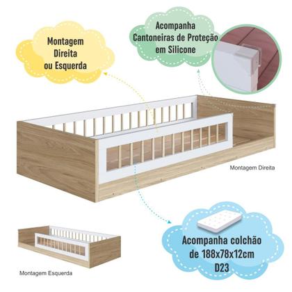 Imagem de Cama Infantil de Chão com Colchão Montessoriana de Solteiro para Menino e Menina com Grade de Proteção Lateral