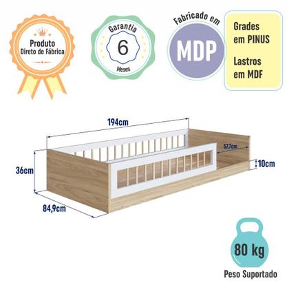 Imagem de Cama Infantil de Chão com Colchão Montessoriana de Solteiro para Menino e Menina com Grade de Proteção Lateral