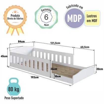 Imagem de Cama Infantil de Chão Montessoriana de Solteiro Menino Menina com Grade Proteção