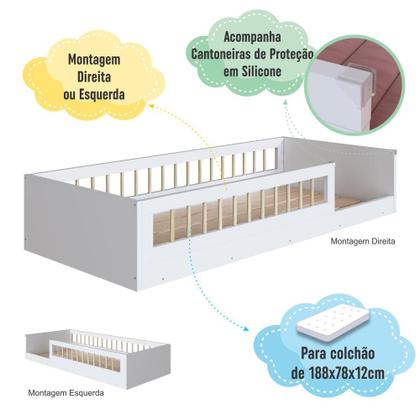 Imagem de Cama Infantil de Chão Montessoriana de Solteiro para Menino e Menina com Grade de Proteção Lateral