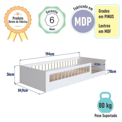 Imagem de Cama Infantil de Chão Montessoriana de Solteiro para Menino e Menina com Grade de Proteção Lateral