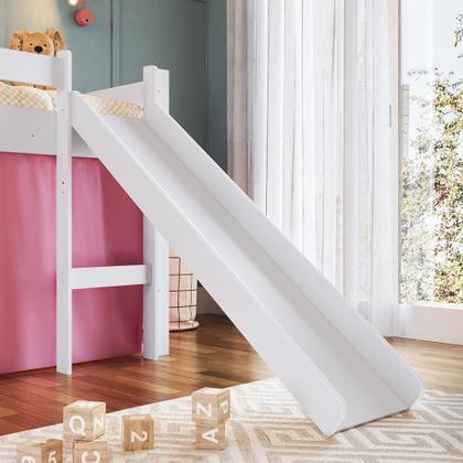 Imagem de Cama Infantil Elevada com Escorregador Cortina Rosa Playground