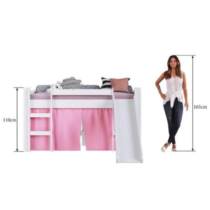 Imagem de Cama Infantil Elevada com Escorregador Cortina Rosa Playground