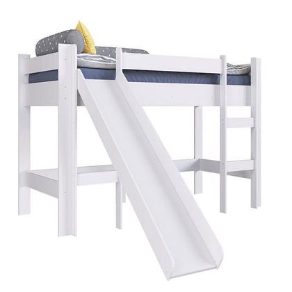 Imagem de Cama Infantil Elevada com Escorregador Playground Branco