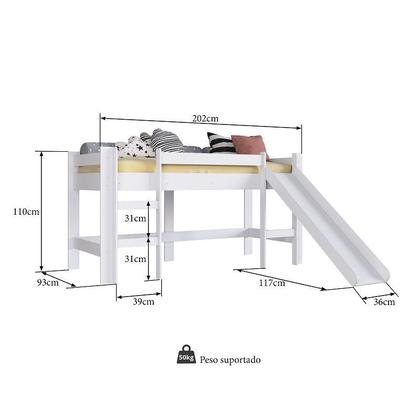 Imagem de Cama Infantil Elevada com Escorregador Playground Branco