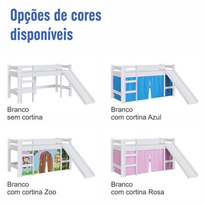 Imagem de Cama Infantil Elevada com Escorregador Solteiro 188x78cm Escada e Proteção Lateral