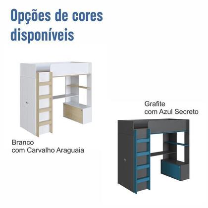 Imagem de Cama Infantil Elevada Multifuncional 1 Armário 1 Escrivaninha com Colchão