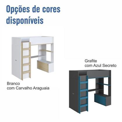 Imagem de Cama Infantil Elevada Multifuncional 1 Armário 1 Escrivaninha com Colchão