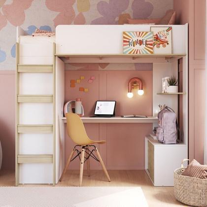 Imagem de Cama Infantil Elevada Multifuncional 1 Armário 1 Escrivaninha com Colchão