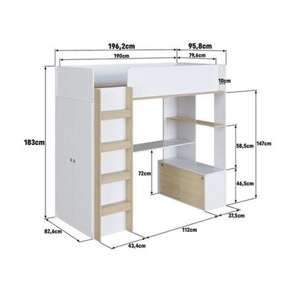 Imagem de Cama Infantil Elevada Multifuncional 1 Armário 1 Escrivaninha com Colchão