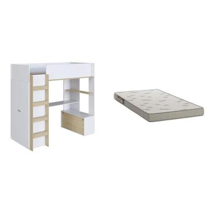 Imagem de Cama Infantil Elevada Multifuncional 1 Armário 1 Escrivaninha com Colchão