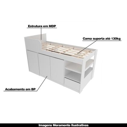 Imagem de Cama Infantil Juvenil Multifuncional CM8021 MDP Branco G69 - Gran Belo