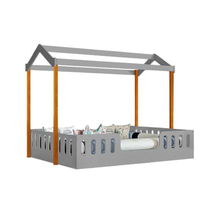 Imagem de Cama Infantil + Kit Casal Casinha Segura Montessoriana Ágatha Cinza e Mel