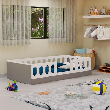 Imagem de Cama Infantil Lara Solteiro Com Escadinha Branco E Cinza - Baby Mobília