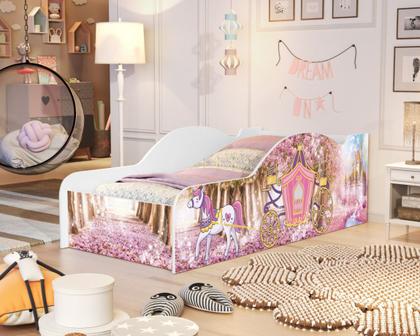 Imagem de Cama Infantil Meninas Princesas Carro Castelo Docel Quarto Criança Com Colchão Montessori