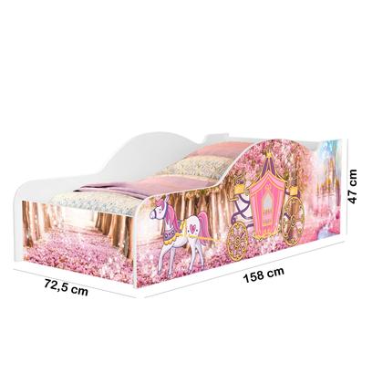 Imagem de Cama Infantil Meninas Princesas Carro Castelo Docel Quarto Criança Com Colchão Montessori