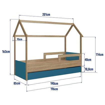 Imagem de Cama Infantil Montessoriana Bicama Casinha Solteiro Menino Menina com Proteção Lateral e Cama Auxiliar Aveiro com Azul