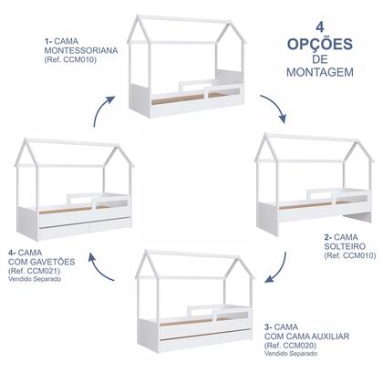 Imagem de Cama Infantil Montessoriana Casinha com Colchão Menino Menina Solteiro 196cm com Proteção Lateral Branca