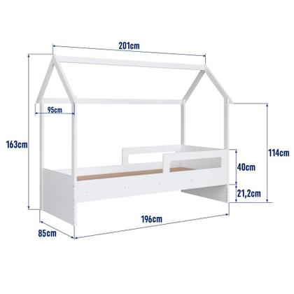 Imagem de Cama Infantil Montessoriana Casinha Menino Menina Solteiro 196cm com Proteção Lateral Branca