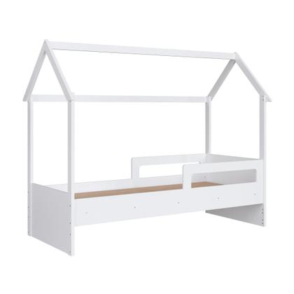 Imagem de Cama Infantil Montessoriana Casinha Menino Menina Solteiro 196cm com Proteção Lateral Branca