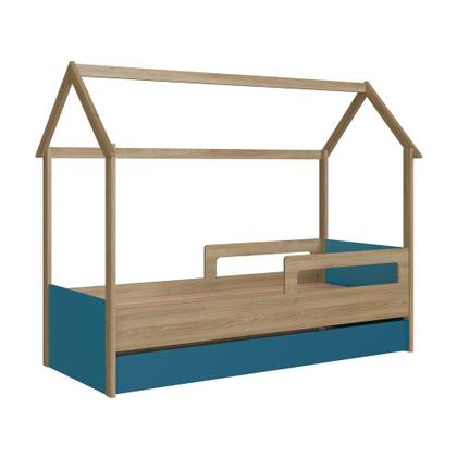 Imagem de Cama Infantil Montessoriana Com Cama Auxiliar Aveiro Oak/ Azul Secreto - Completa Móveis