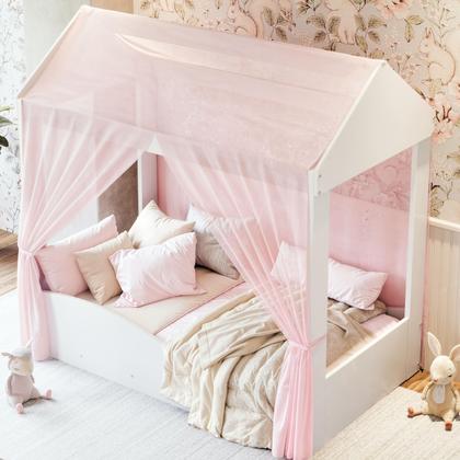 Imagem de Cama Infantil Montessoriana em MDF Colina Com Colchão e Voal  Com Grade de Proteção Lateral Para Quarto de Menina